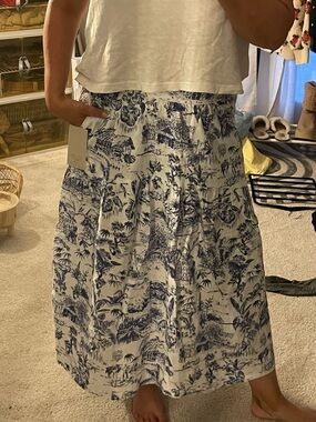 100% linen Joie Blue and White Toile Tiered Maxi Skirt new with tags!